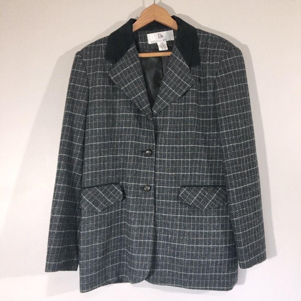 Danielle Martin Plaid Wool and Suede Academia Equestrian Blazer‎ Jacket